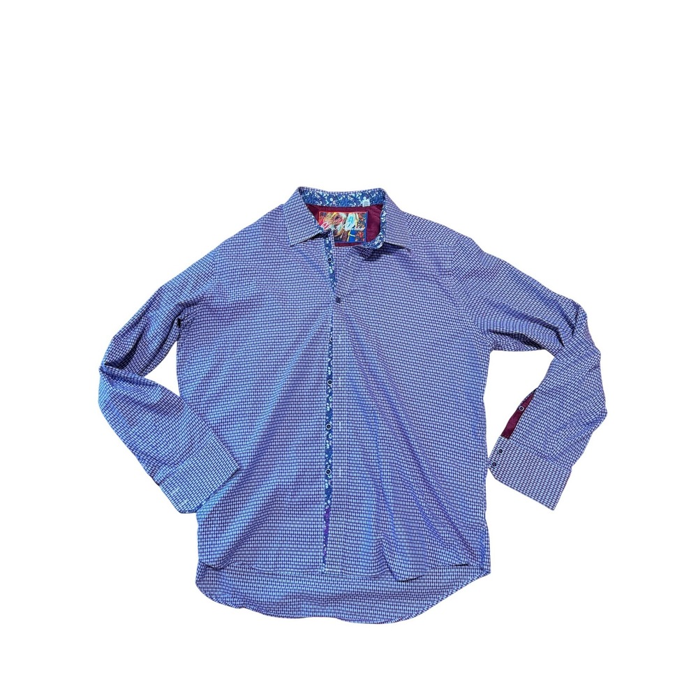 Robert Graham Mens Purple Micro Check Paisley Contrast Button Down Shirt 2TG XXL